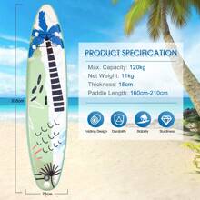 335cm X 76cm X 16cm 11FT Inflatable Paddle Board, Stand Up Paddleboards With Non-Slip Deck, Adjustable Paddle, Hand Pump And Backpack - Green - View 2