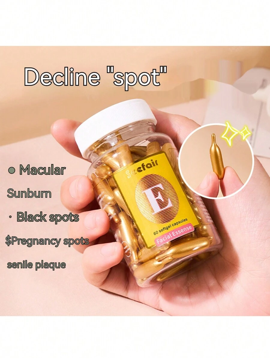 60入組維生素e臉部軟膠囊,適用於美容院,維生素e局部護膚 - 黃色 - 查看 1