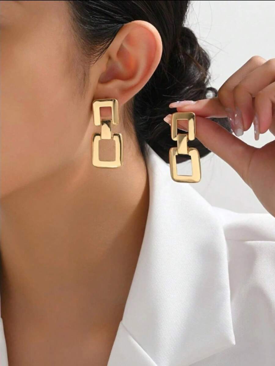 1 Đôi bông tai vuông màu vàng phong cách Gothic Punk dành cho nữ, hoàn hảo cho các bữa tiệc kỳ nghỉ hè. - Vàng - Xem 1