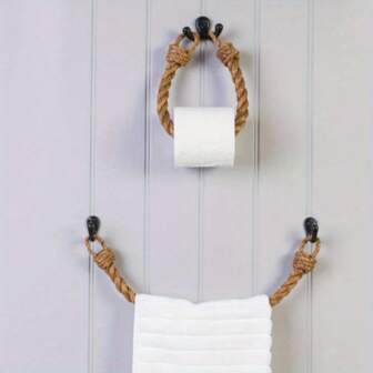 Rope Toilet Paper & Towel Holder, Rustic Style Tissue Roll Rack, Bathroom Storage Shelf, Kitchen Paper Towel Hanger Bathroom Decor Fall Decor
