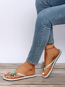 Women's Fashionable Minimalist Thong Sandals, Flat Slip-On Beach Flip Flops For Summer - Multicolor - View 5