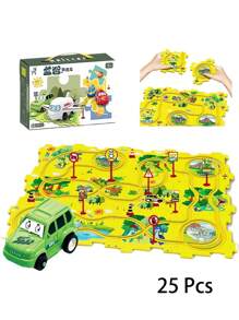 Byson 貝森兒童教育拼圖車玩具 - 2024新火車軌道拼圖,電動賽車軌道拼圖套裝,教育玩具車輛地板拼圖恐龍列車玩具,適用於兒童遊戲墊 - 恐龍系列 - 查看 9