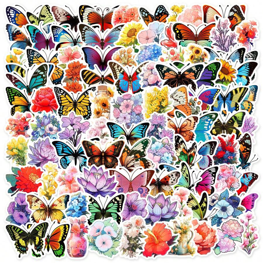 100PCS Butterfly Stickers Pack, Colorful Lovely Spring Waterproof