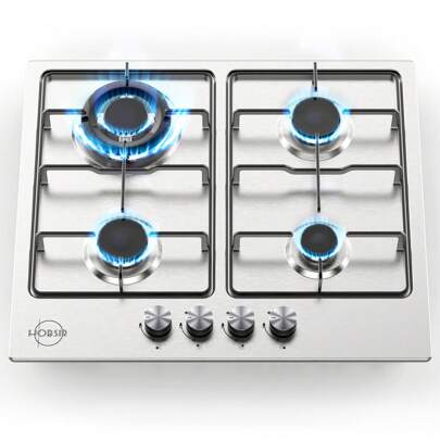 Gas Hob 4 Burners Hobsir Built-In Gas Cooktop With With Flame Failure Protection 60cm Stainless Steel LPG/NG Convertible Included Plug