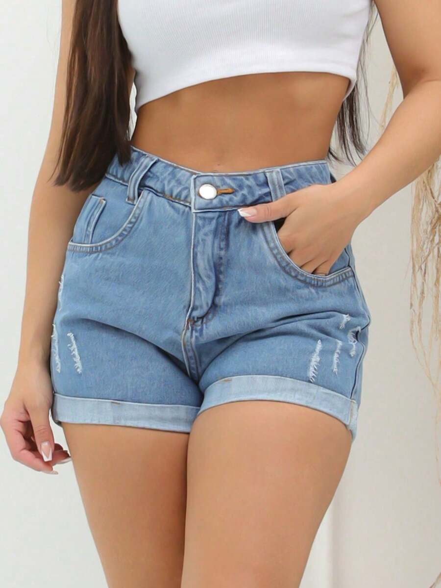 Women Denim Shorts - Rửa trung bình - Xem 1