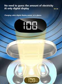 W12數字顯示藍牙耳機hifi高音質6mm移動線圈喇叭支持雙耳通話,深度降噪,舒適佩戴,適用於遊戲,聽音樂,看電視劇-白色 - 白色 - 查看 5