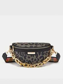 2024新夏季時尚兒童花卉胸包,高級感肩背袋,豹紋腰包