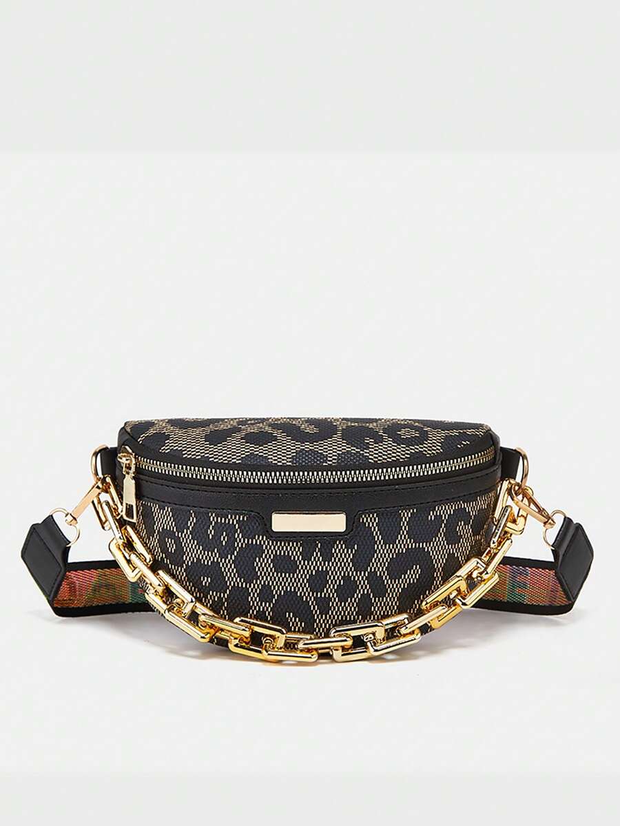 2024新夏季時尚兒童花卉胸包,高級感肩背袋,豹紋腰包