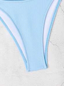 2023 Neue europäische und amerikanische sexy Bikini-Sets in einfarbig, Damen Bikinis für Sommer und Strand - Blau - Übersicht 7