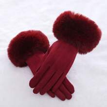 Women Full Finger Gloves - 酒紅色 - 查看 2
