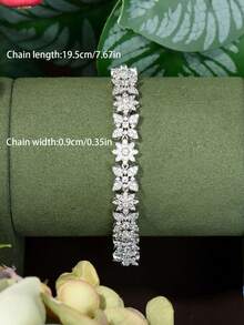 1件淑女風格的立體方鑽蝴蝶裝飾珠寶套裝,適合女士約會時佩戴 - 銀色 - 查看 4