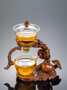 1 套 Slouchy 茶具套装，柿子风格，磁力分水旋转盖碗，茶叶浸泡器，自动玻璃茶壶配 6 个茶杯，功夫茶具，茶盘，茶罐，适用于家庭客厅办公室，生日礼物 - 多色 - 查看 13