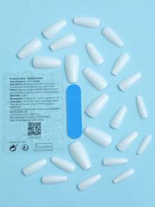 24片棺材形纯色美甲贴纸，提升您的美甲造型，白色调，简约校园风，适合女性和女孩。美甲贴纸，美甲用品，美甲产品。美甲 - 彩色 - 查看 3