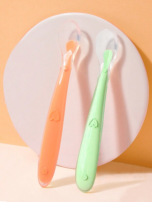 1pc Long Handle Silicone Soft Spoon For Baby Feeding Training