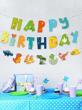 1set Cartoon Dinosaur Decoration Birthday Bunting Banner For Festival Party,Christmas