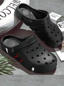 男士透氣洞洞鞋，雙面穿著中空拖鞋 - 黑色 - 查看 3