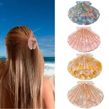 1pc Sweet Ocean Acrylic Shell Hair Clip, Suitable For Daily, Vacation, Party, Gift Fall Winter Claw Clip Hair Accessories For Women - Multicolor - View 4