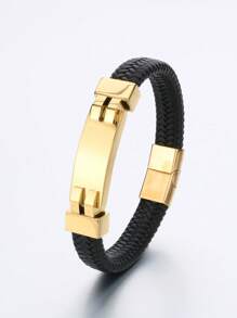 1 Miếng Nam Thép không gỉ Uốn cong Đĩa Và Da Trang trí Cá nhân hóa Vòng tay - vòng tay da - Xem 2