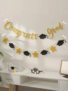 Banner De Decoración De Congrats Grad, 1 Set (1 Pieza) - Azul - Ver 1