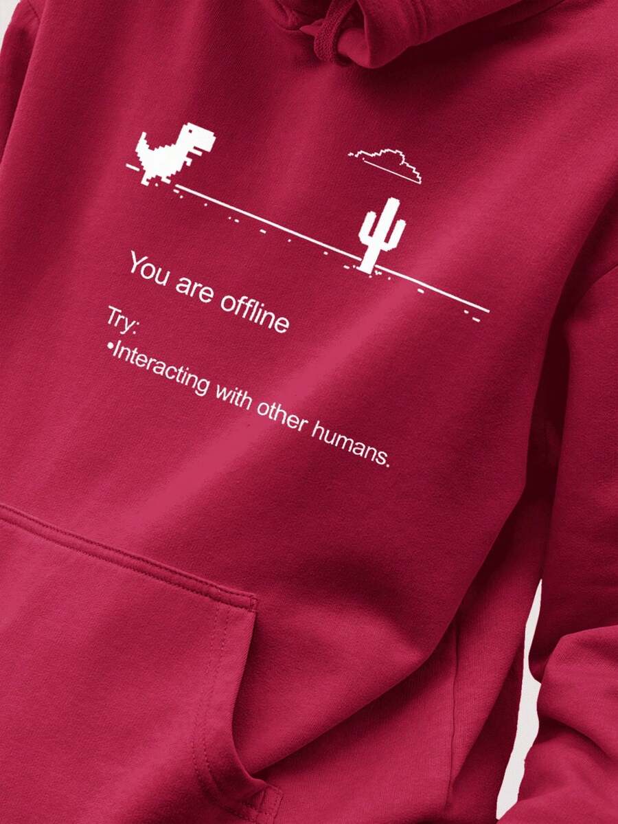 Men Hoodies - 酒紅色 - 查看 1