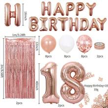 1套玫瑰金鋁箔18/21/30/40/50歲閃爍彩色碎片雨生日氣球套裝,成人派對裝飾佈置 - 彩色 - 查看 11