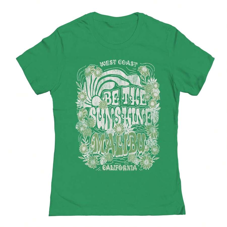 Nearly There Sunshine Graphic Ladies Cotton Short-Sleeve T-Shirt - 綠色 - 查看 1