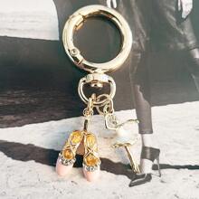 1入組合金芭蕾舞鞋鑰匙扣，適合作為汽車鑰匙扣或袋子吊飾，作為禮物非常適用 - 粉色 - 查看 4