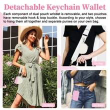 双袋腕带钥匙扣钱包，尼龙迷你拉链钥匙扣腕带钱包，男女皆宜，便携式可拆卸钥匙扣钱包小零钱包卡夹口袋拉链袋，生日礼物，适合日常商务旅行户外（粉色+白色） - 淺粉色 - 查看 6