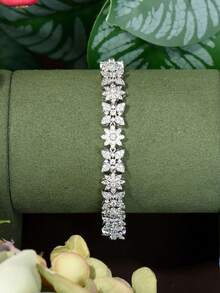 1件淑女風格的立體方鑽蝴蝶裝飾珠寶套裝,適合女士約會時佩戴 - 銀色 - 查看 2