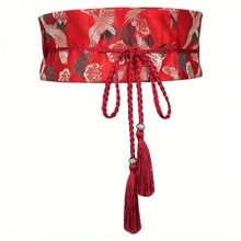 1條女士刺繡腰帶復古百搭裝飾繫帶,附流蘇,適用於裙子/毛衣 - 紅色 - 查看 10