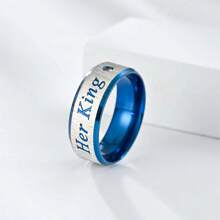 1Pc Fashion Stainless Steel Couple Rings Her King His Queen Wedding Rings For Men Women With Zirconia Ring Romantic Anniversary Wedding Band Jewelry Valentine's Day Gifts,Mom,Mother,Mother's Day,Gift - Her King His Queen - View 6