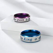 1Pc Fashion Stainless Steel Couple Rings Her King His Queen Wedding Rings For Men Women With Zirconia Ring Romantic Anniversary Wedding Band Jewelry Valentine's Day Gifts,Mom,Mother,Mother's Day,Gift - Her King His Queen - View 5