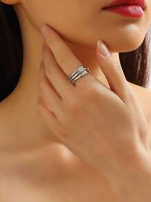 1個時尚女性派對prom半圓開口戒指 - 銀色 - 查看 2