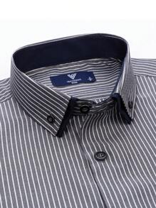 Camisa Masculina Listrada Com Duas Golas, 35% Algodão e 65% Poliéster