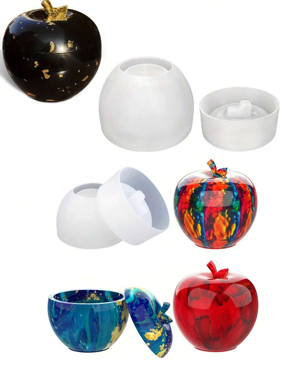 1 Khuôn silicon hình quả táo Giáng sinh có nắp, Khuôn hộp đựng bằng nhựa, Khuôn silicon đựng nến hình quả táo đúc bằng nhựa để đúc bằng nhựa Epoxy, Hộp đựng trang sức, Hộp đựng kẹo, Đồ trang trí nhà cửa, Quà tặng Giáng sinh