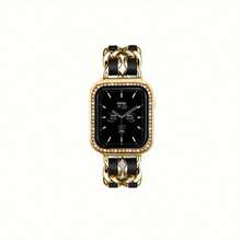 2合1智能手錶帶+閃閃發光保護殼，適用於 Apple Watch 40mm、41mm、44mm、45mm，適用於系列Se、9、7、8、3、4、5、6，適用於女孩和女士 - 金黑 - 查看 10