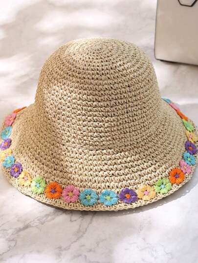 1pc Women's Fashionable Straw Hat For Summer, Outdoor Travel, Seaside, Etc. It Is Foldable With Rolled Brim And Sunshade Function. It Is Also A Ventilated Windproof Gift Suitable For Daily Life. Boho