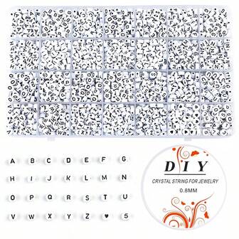 28格圓形丙烯酸字母珠套裝,diy珠寶製作字母珠間隔珠,手工藝品裝備禮品(珠子重量150克)