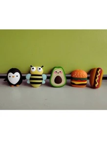 5pcs Cartoon Hamburger & Hot Dog Charging Cable Protector For IPhone, Android, Data Cable, USB, Charging Line, Bluetooth Earphone, Anti-Breaking Protection Sleeve