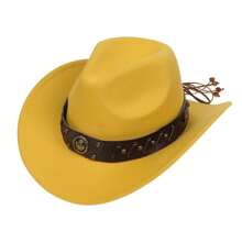 1pc Bull Head Western Cowboy Knitted Hat Gunslinger Felt Cowgirl Unisex Cap With Drooping Brim, Jazz Hat, Horse Riding Hat, Outdoor Camping Warm Gift Hat, Personalized Jazz Hat,  Knitted Hat, Retro Hat, British Style Performing Dance Matching Prop, Adult Texan Cowgirl Hat Fancy Dress Party Accessory Country Western Rancher Jazz Panama Hats Godfather Cap