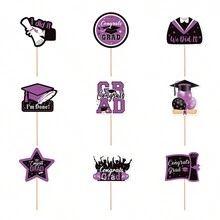 9入組畢業主題蛋糕裝飾釘,適用於大學和高中畢業派對裝飾 - 彩色 - 查看 12