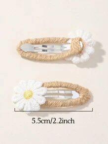 2pcs Solid Color Small Flower Hair Clips, Fully Covered Kids' Hairpins For Bangs Decoration - Multicolor - View 2