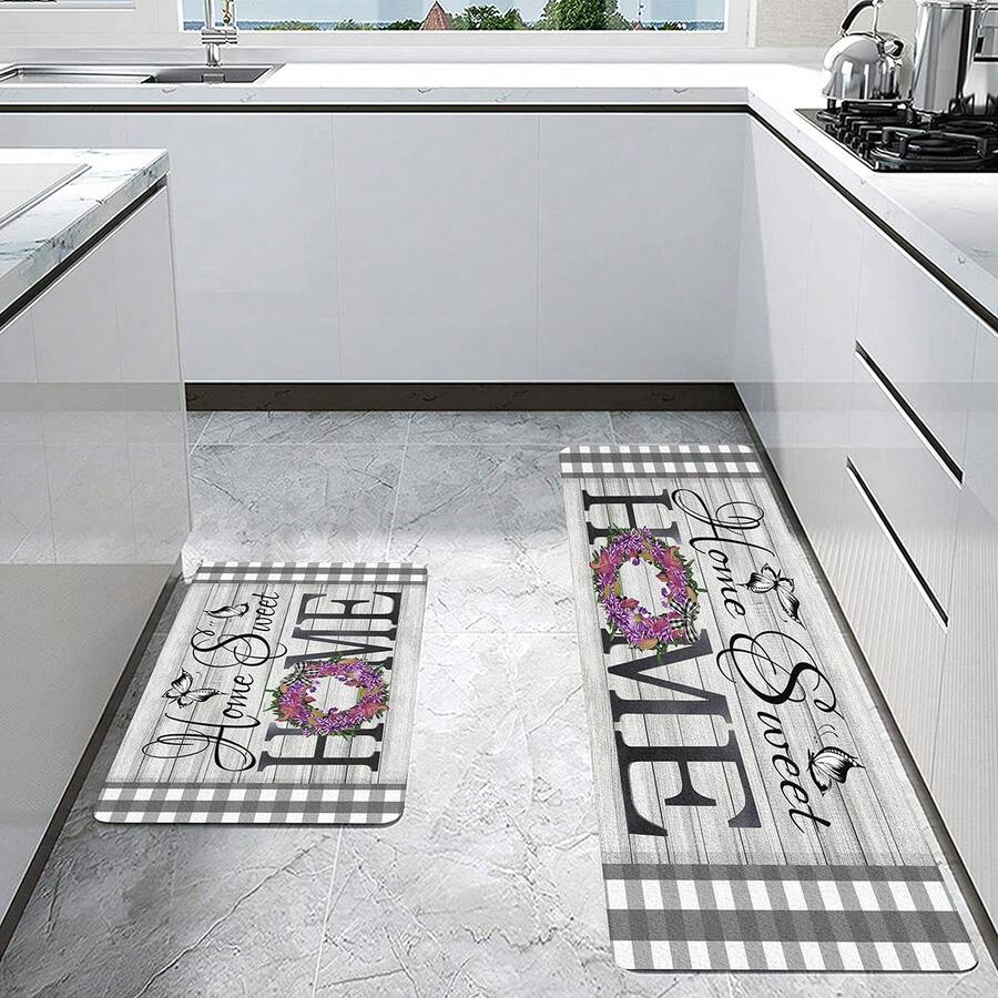 1入組「home」印花廚房墊,可機洗,家居入口門墊,浴室和洗衣房防滑地毯,家居裝飾地毯 - 彩色 - 查看 1