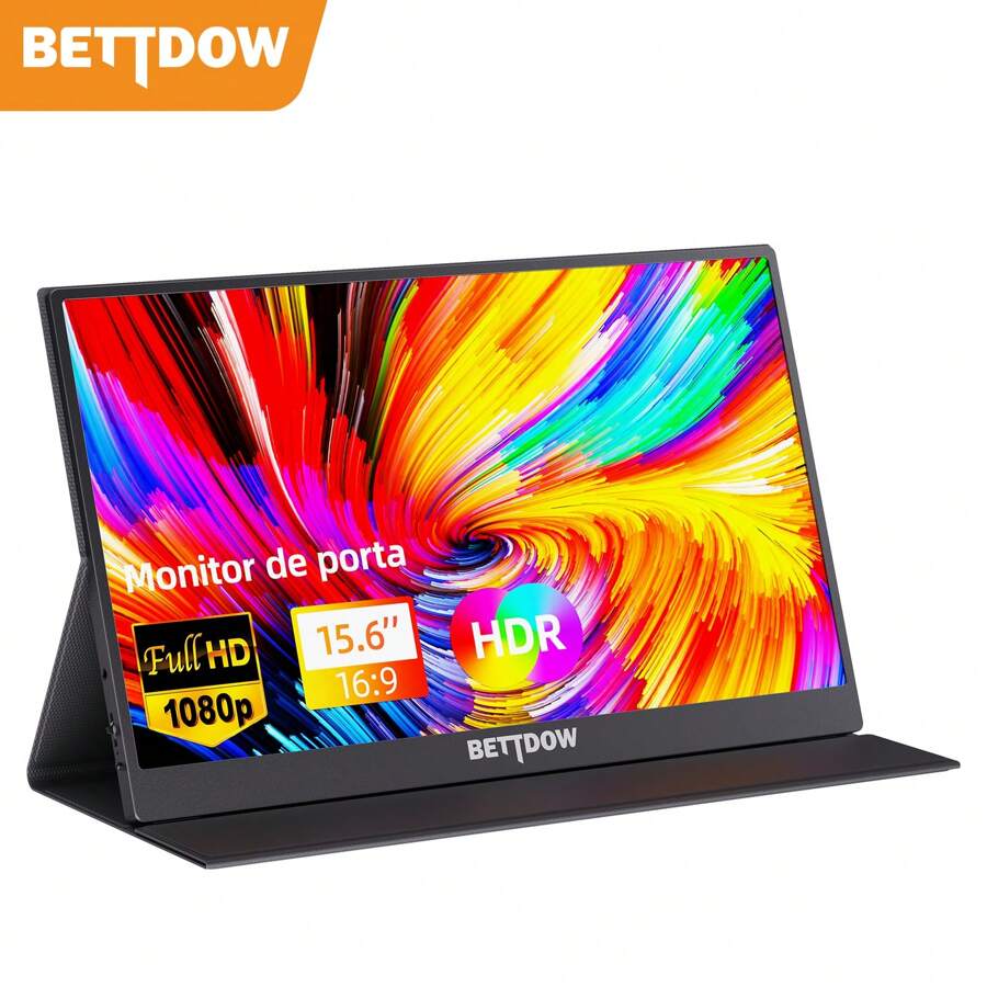 BETTDOW Monitor portátil de 15,6 ", extensor de tela 1080P Plug&Play IPS FHD monitores de segundo laptop, HDR USB-C  tela de jogos de viagem para PC Phone PS4/5 Switch Xbox, com alto-falantes duplos de capa inteligente