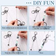 12 Piezas ─ Barras De Llavero En Blanco Para Ensartar Abalorios Para Colgar. Llavero Metálico Ensartado Para Manualidades De Joyería Y Regalos Diy - Gris Oscuro - Ver 6