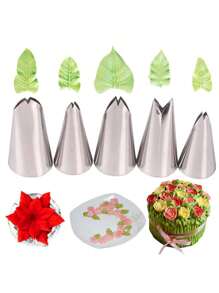 3/5/6/9/33/36/52pcs Stainless Steel Piping Tips Set, Leaf Decorating Tool - Silver - View 7
