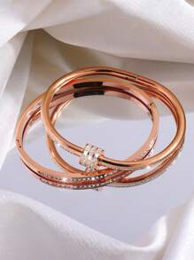 2入組華麗輕奢不銹鋼單排鑽石+旋轉手鍊組合,適用於最好的朋友假日禮物