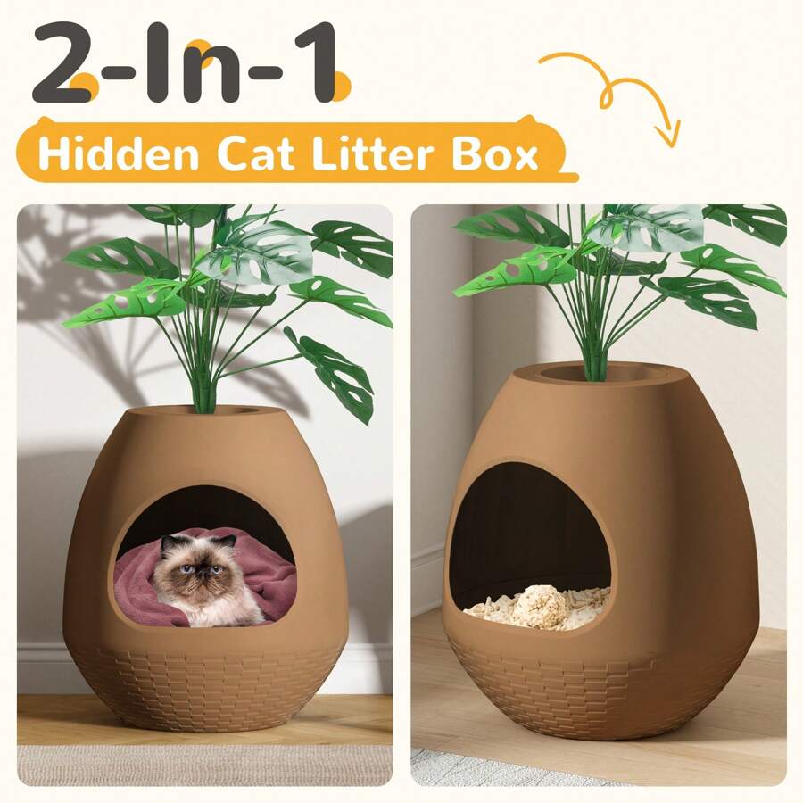 Cat Plant Litter Box With Artificial Plants, DIY Litter Box Furniture