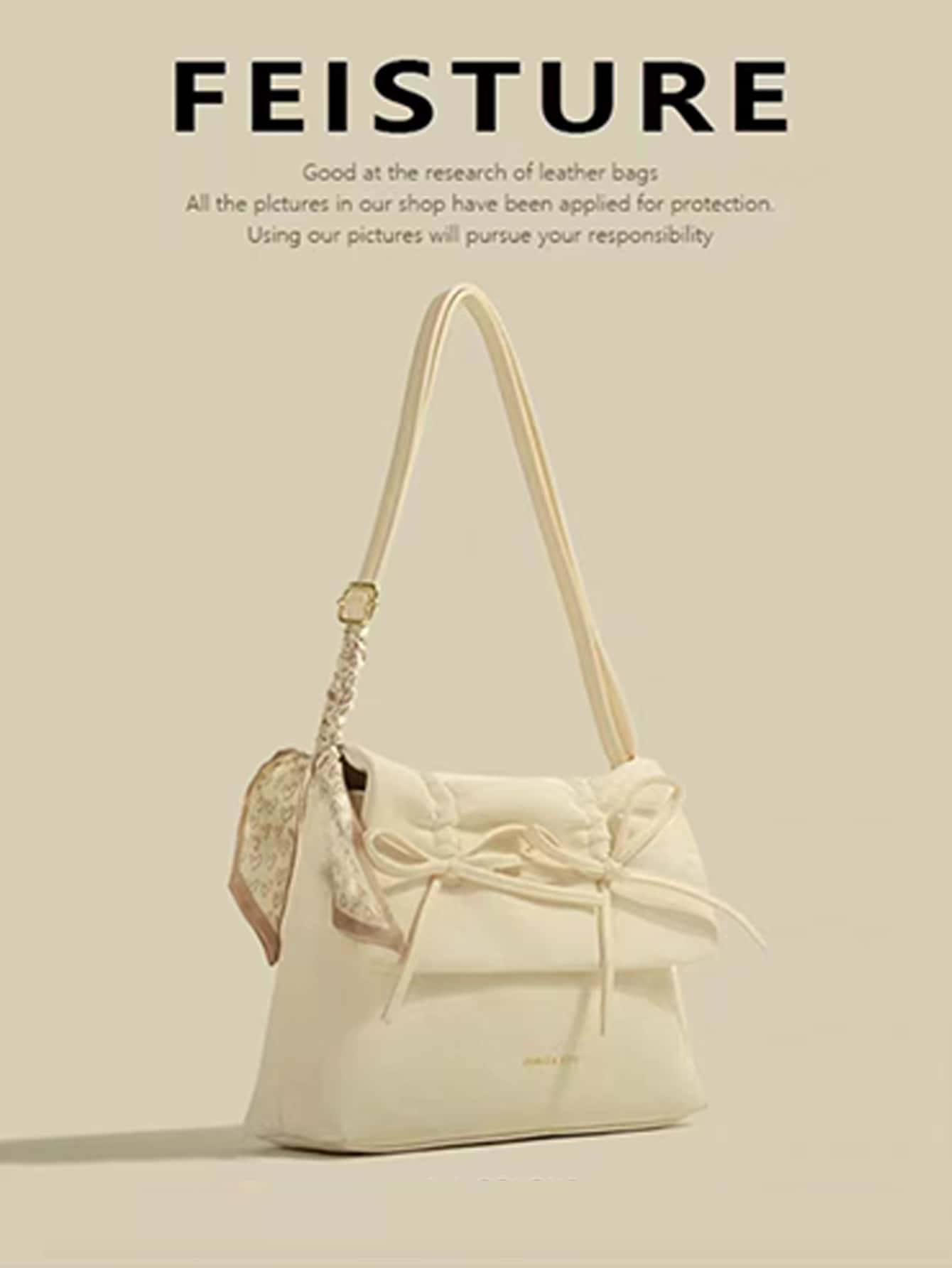 轻便、商务休闲时尚纯色多功能单肩女式手提包，适合青少年女孩 - 米色 - 查看 1