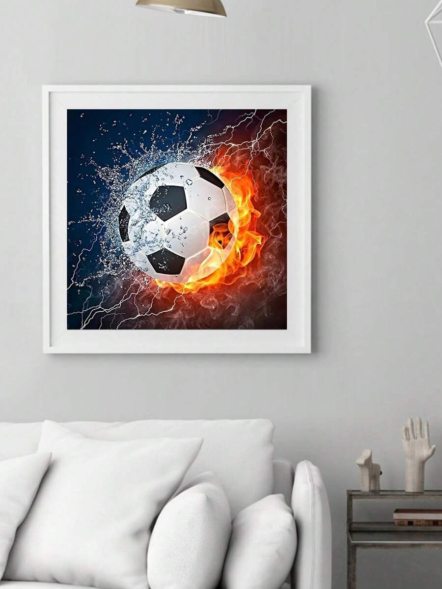 Conjunto De Pintura Diamante Diy Paisagem Futebol Água E Fogo Decoração De Casa Presente 20x20cm Sem Moldura